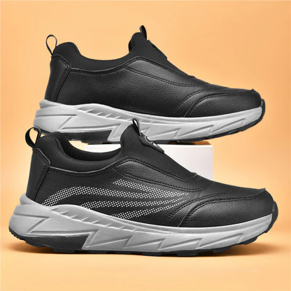 Men’s Waterproof Leather-Look Wide Fit Walking Trainers