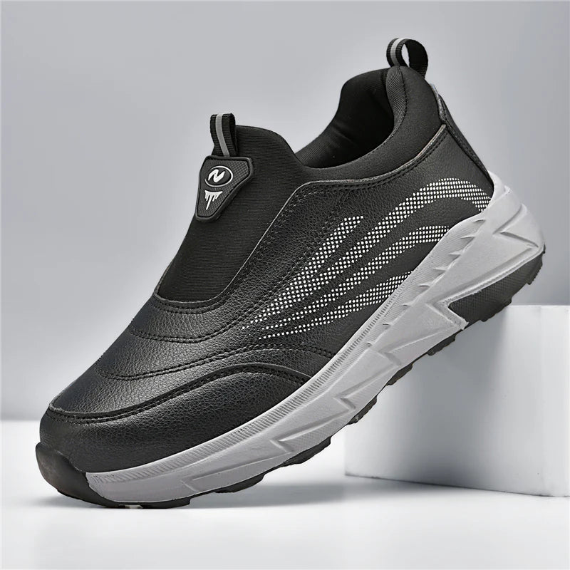 Men’s Waterproof Leather-Look Wide Fit Walking Trainers