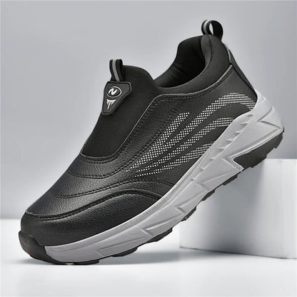 Men’s Waterproof Leather-Look Wide Fit Walking Trainers