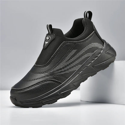 Men’s Waterproof Leather-Look Wide Fit Walking Trainers