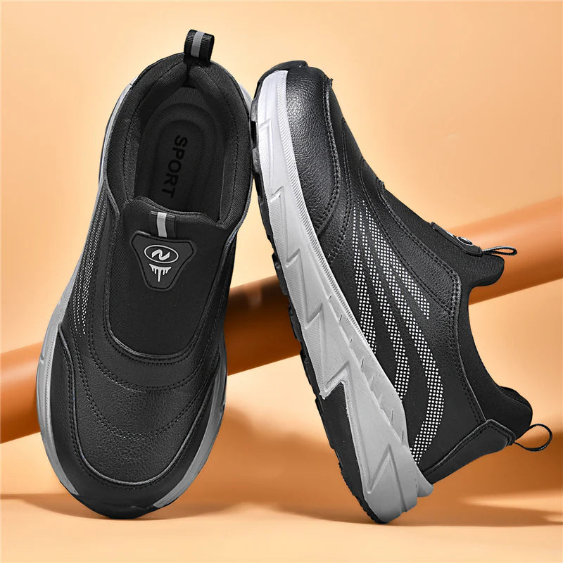 Men’s Waterproof Leather-Look Wide Fit Walking Trainers