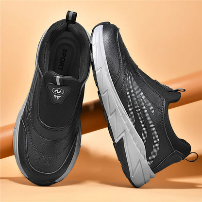 Men’s Waterproof Leather-Look Wide Fit Walking Trainers