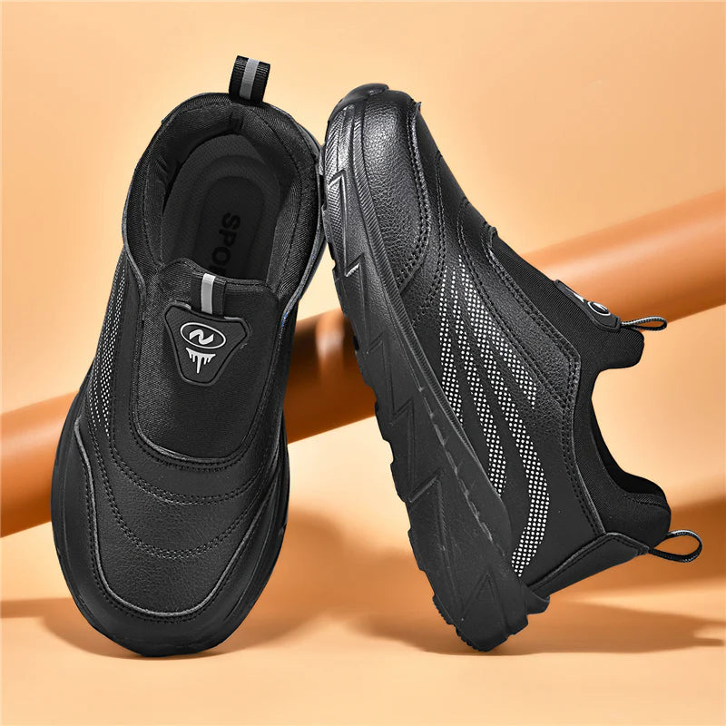 Men’s Waterproof Leather-Look Wide Fit Walking Trainers