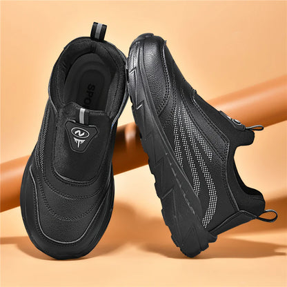 Men’s Waterproof Leather-Look Wide Fit Walking Trainers