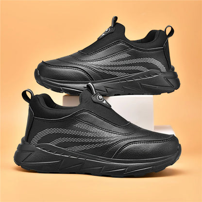 Men’s Waterproof Leather-Look Wide Fit Walking Trainers