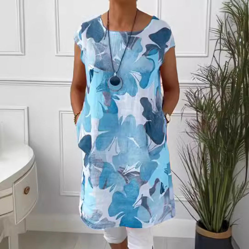 Women's Sleeveless Printed Knee-Length Dress