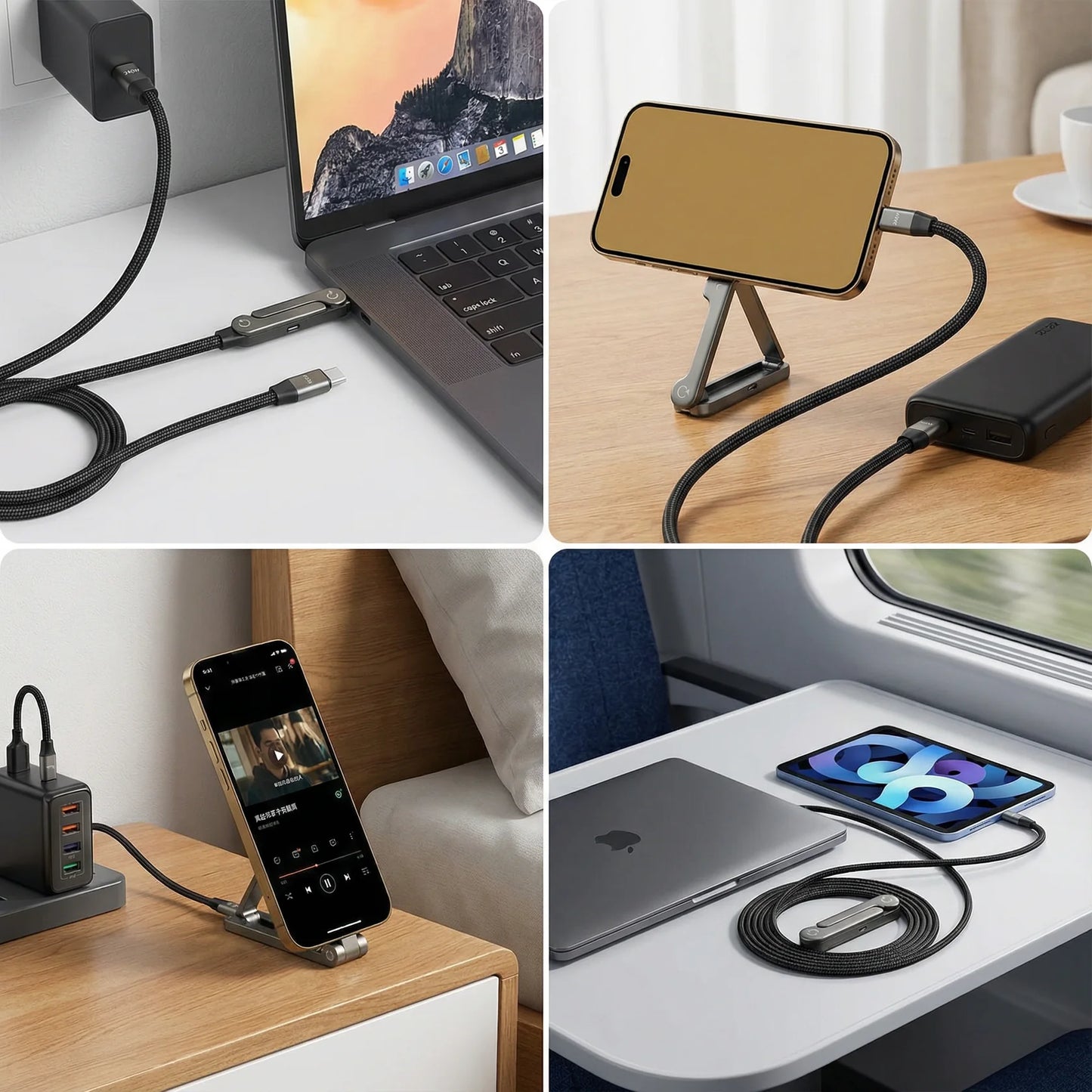 Foldable Charging Cable with Integrated Phone Stand