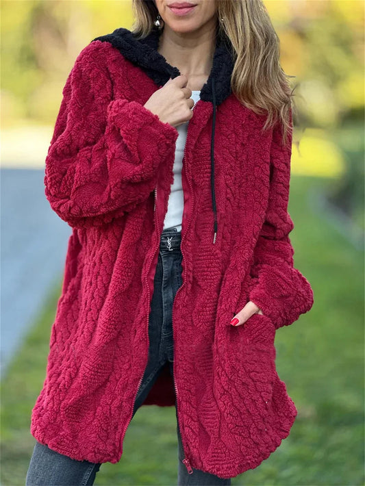 Women’s Faux Fur Lined Hooded Fleece Zip Jacket