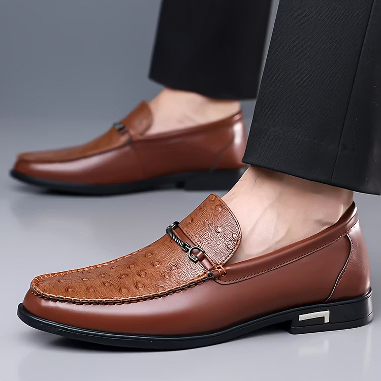 Men's Ostrich-Effect Leather-Look Loafers