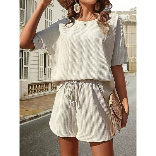 Women's Batwing Sleeve 2-Piece Set – Short Sleeve Top & Solid Shorts