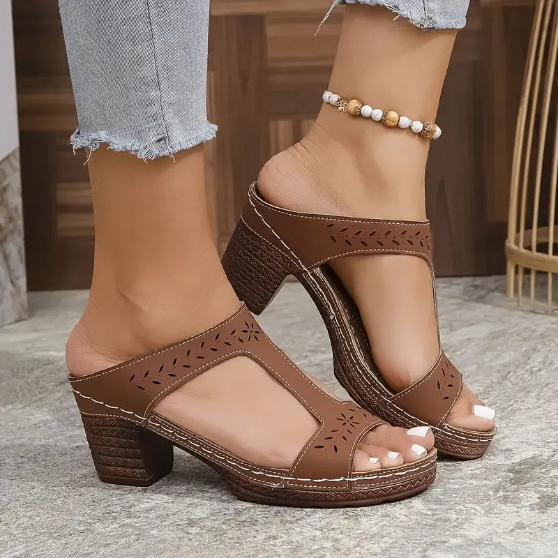 Women’s Supportive Laser-Cut Chunky Heel Sandals