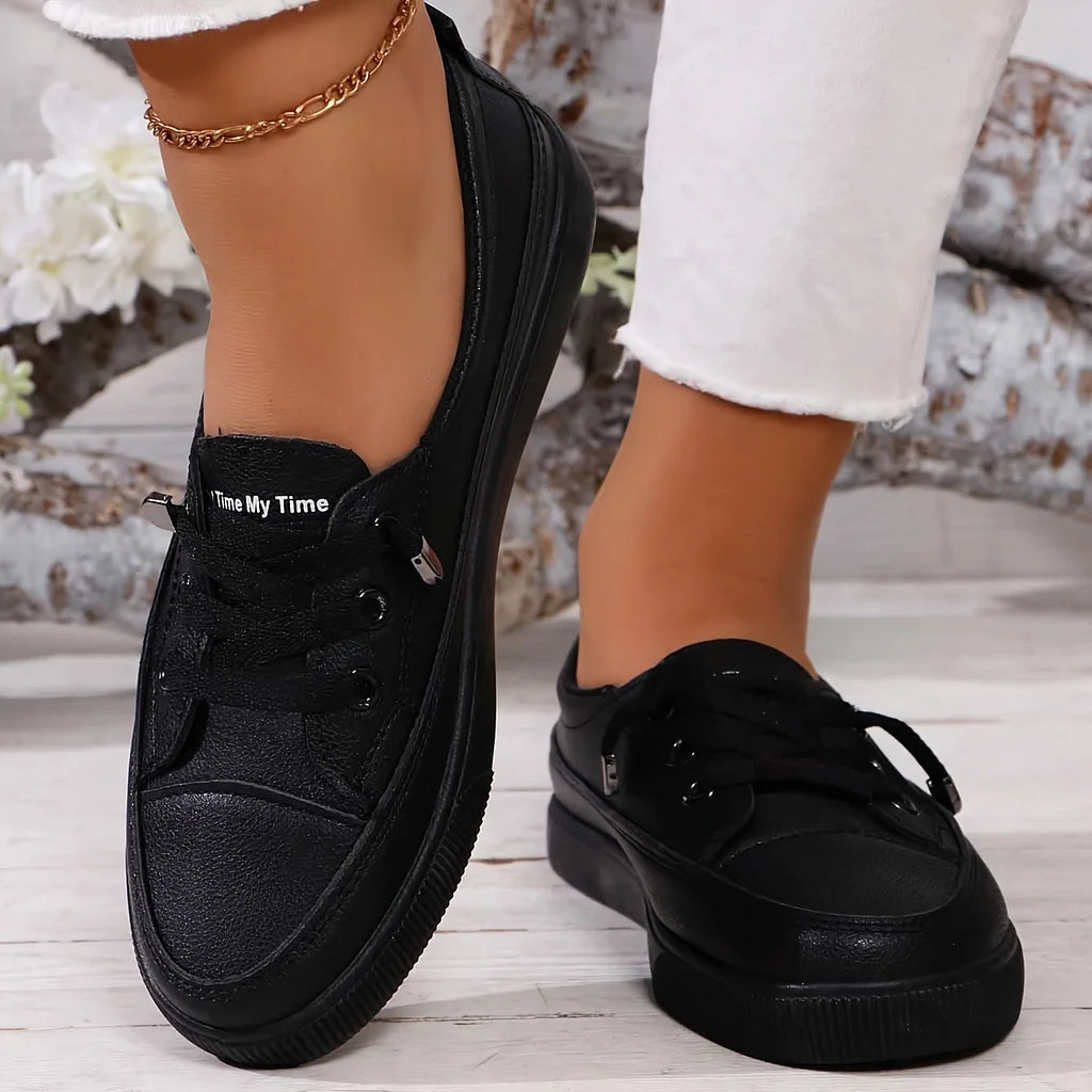 Women’s White Lace-Up Flat Shoes