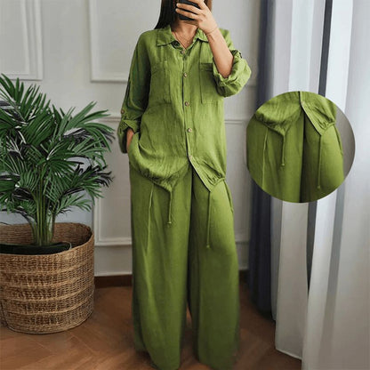 🧥&👖2-piece set with drawstring hem top and wide-leg pants