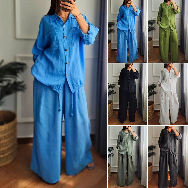 🧥&👖2-piece set with drawstring hem top and wide-leg pants