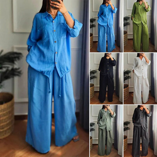 🧥&👖2-piece set with drawstring hem top and wide-leg pants