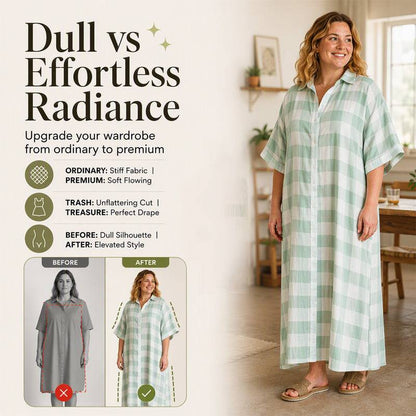 Women's Check Button Front Maxi Shirt Dress