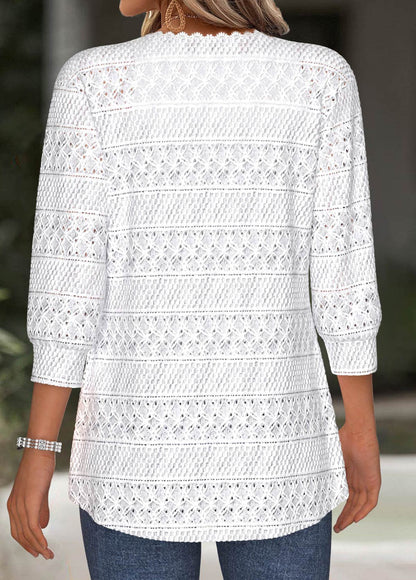 Women’s Open-Front Crochet Lace 3/4 Sleeve Cardigan