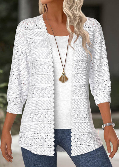 Women’s Open-Front Crochet Lace 3/4 Sleeve Cardigan