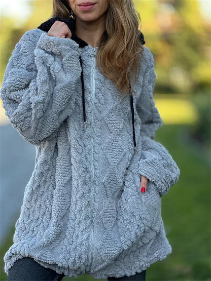Women’s Faux Fur Lined Hooded Fleece Zip Jacket