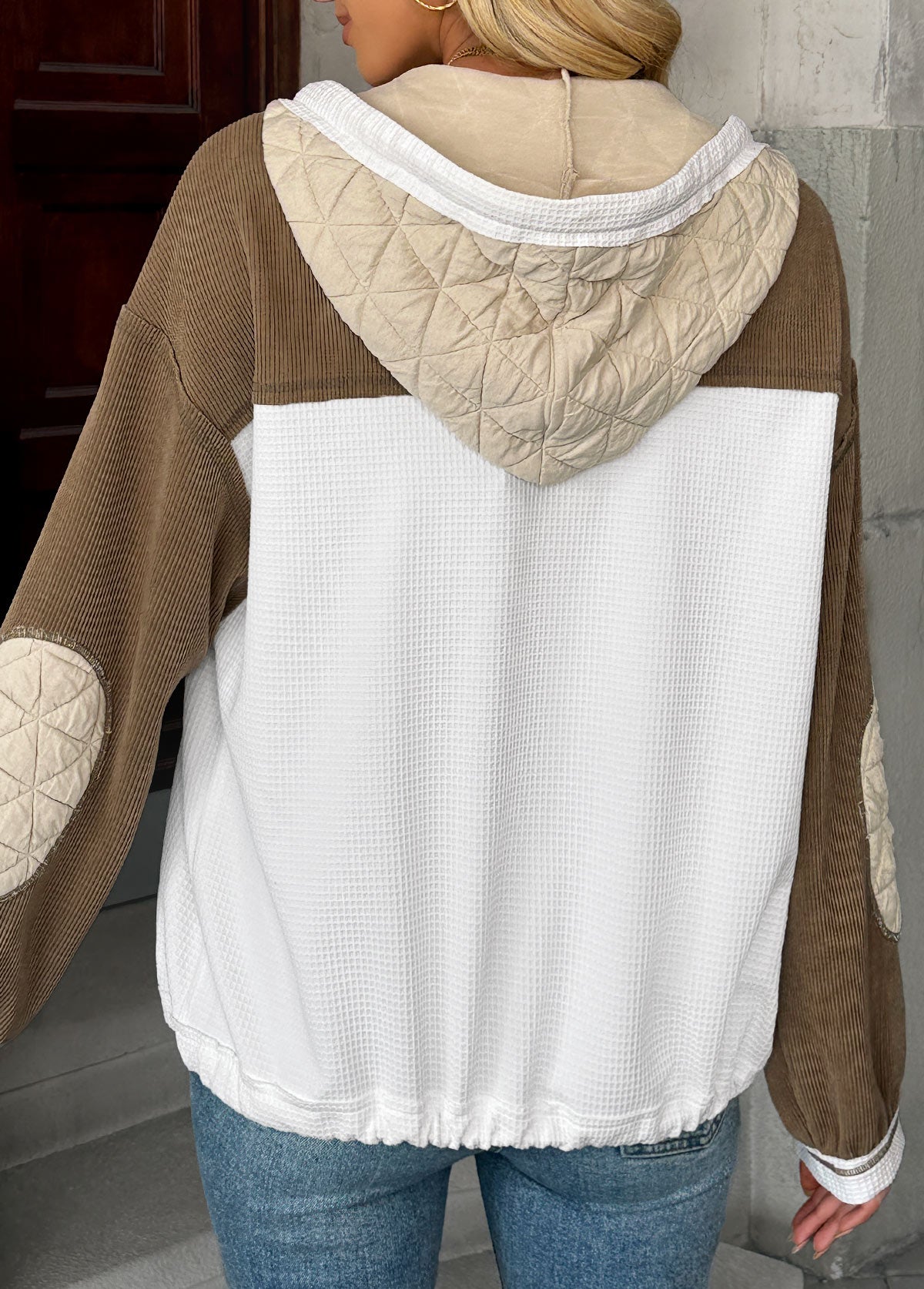 Women’s Light Coffee Contrast Patchwork Hooded Jacket