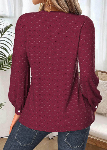 Women’s Lace Sleeve Split-Neck Ribbed Blouse