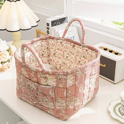 Boho Quilted Fabric Storage Basket Tote