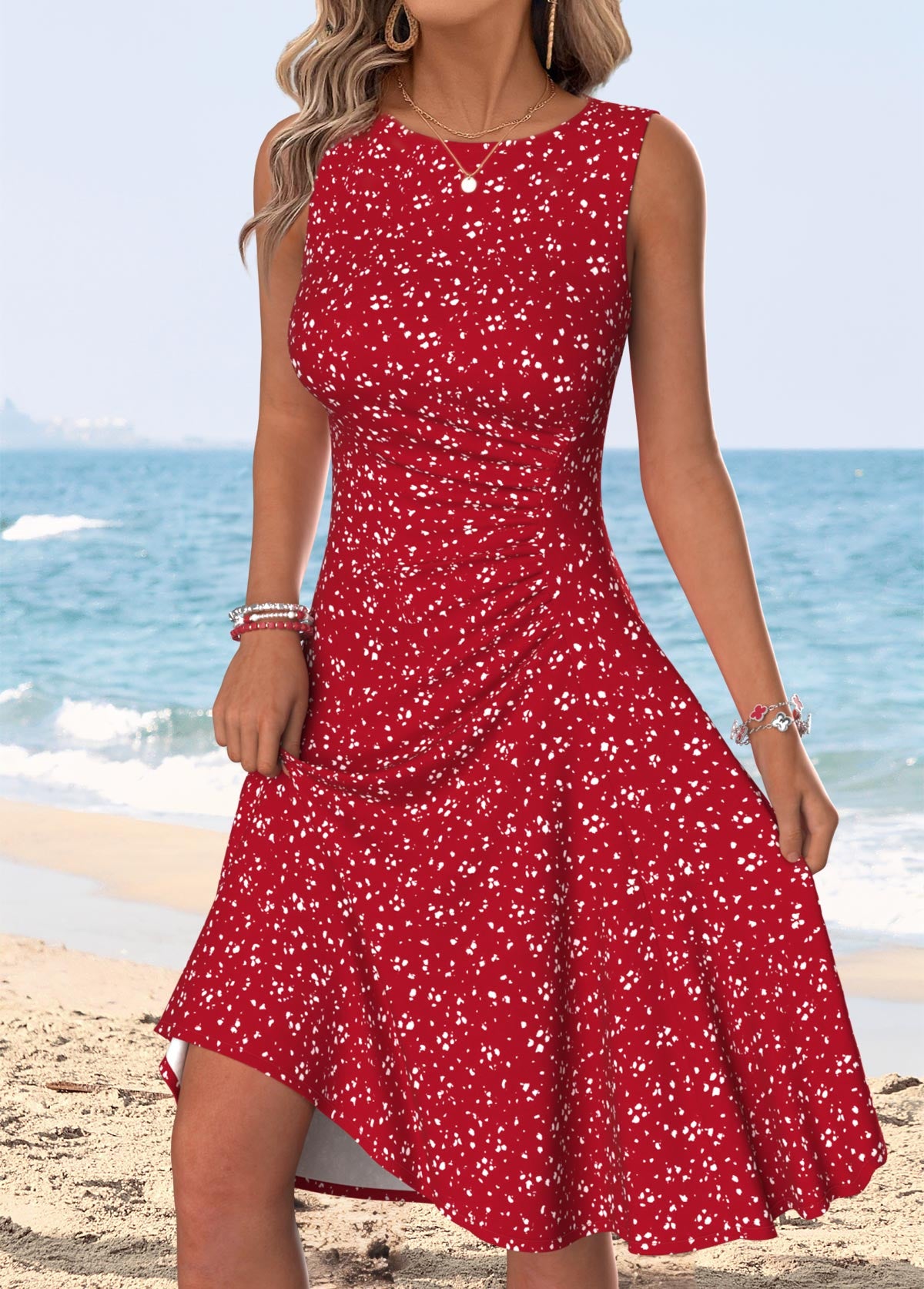 Women’s Sleeveless Round Neck Flared Dress