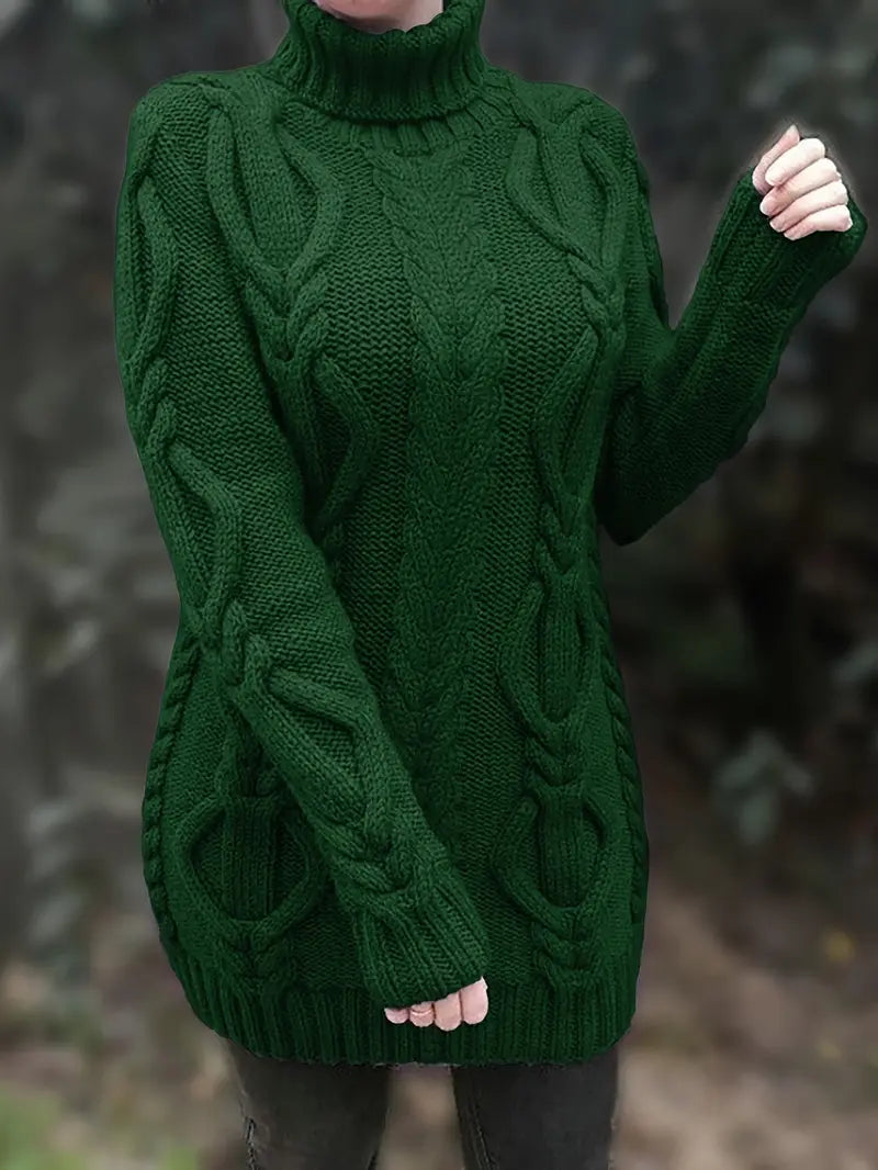 Women’s Cozy Cable Knit Turtleneck Dress