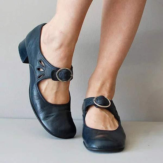 Leather-Look Wedge Buckle Sandals