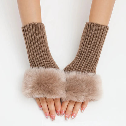 Women’s Faux Fur Cuff Ribbed Arm Warmers