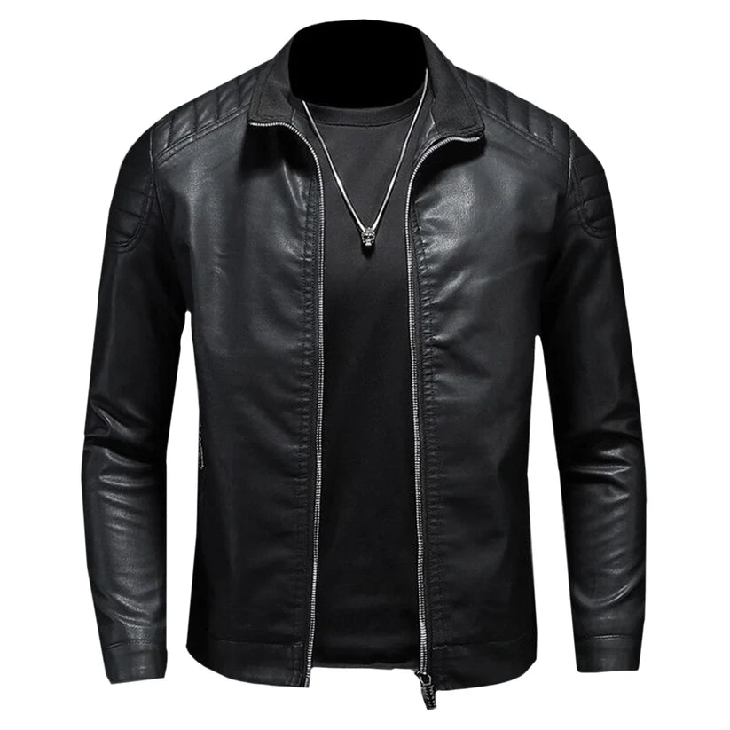 Men’s Classic PU Leather-Look Zip Jacket