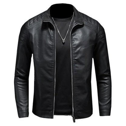 Men’s Classic PU Leather-Look Zip Jacket