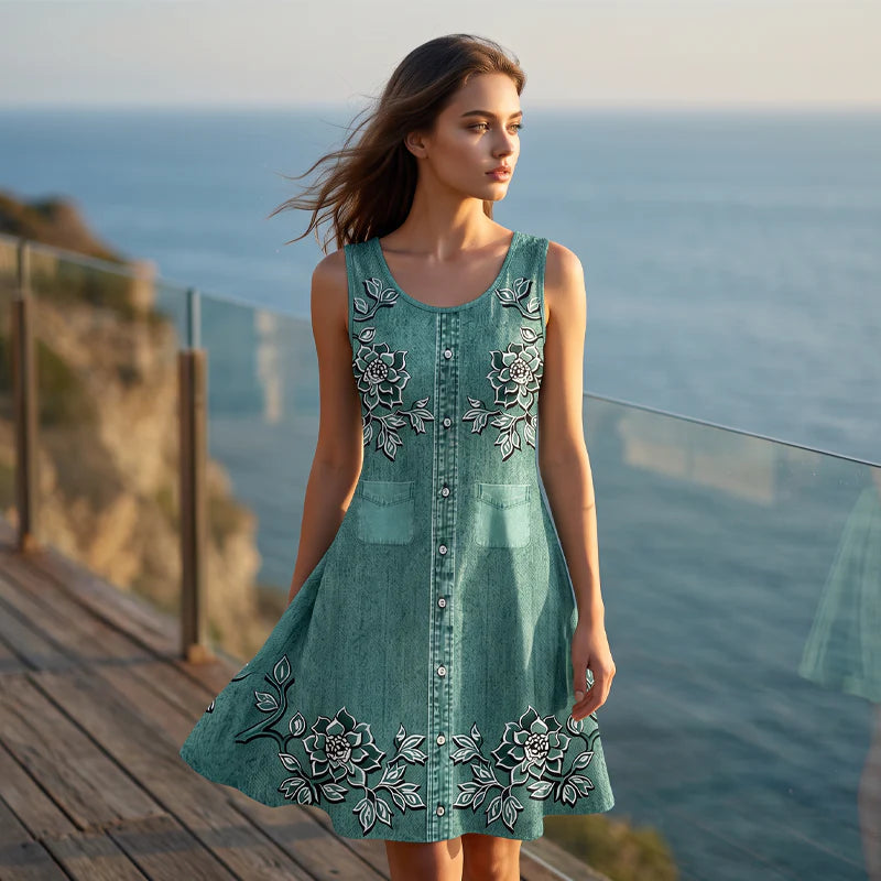 Women’s Floral Button-Front Sleeveless Dress