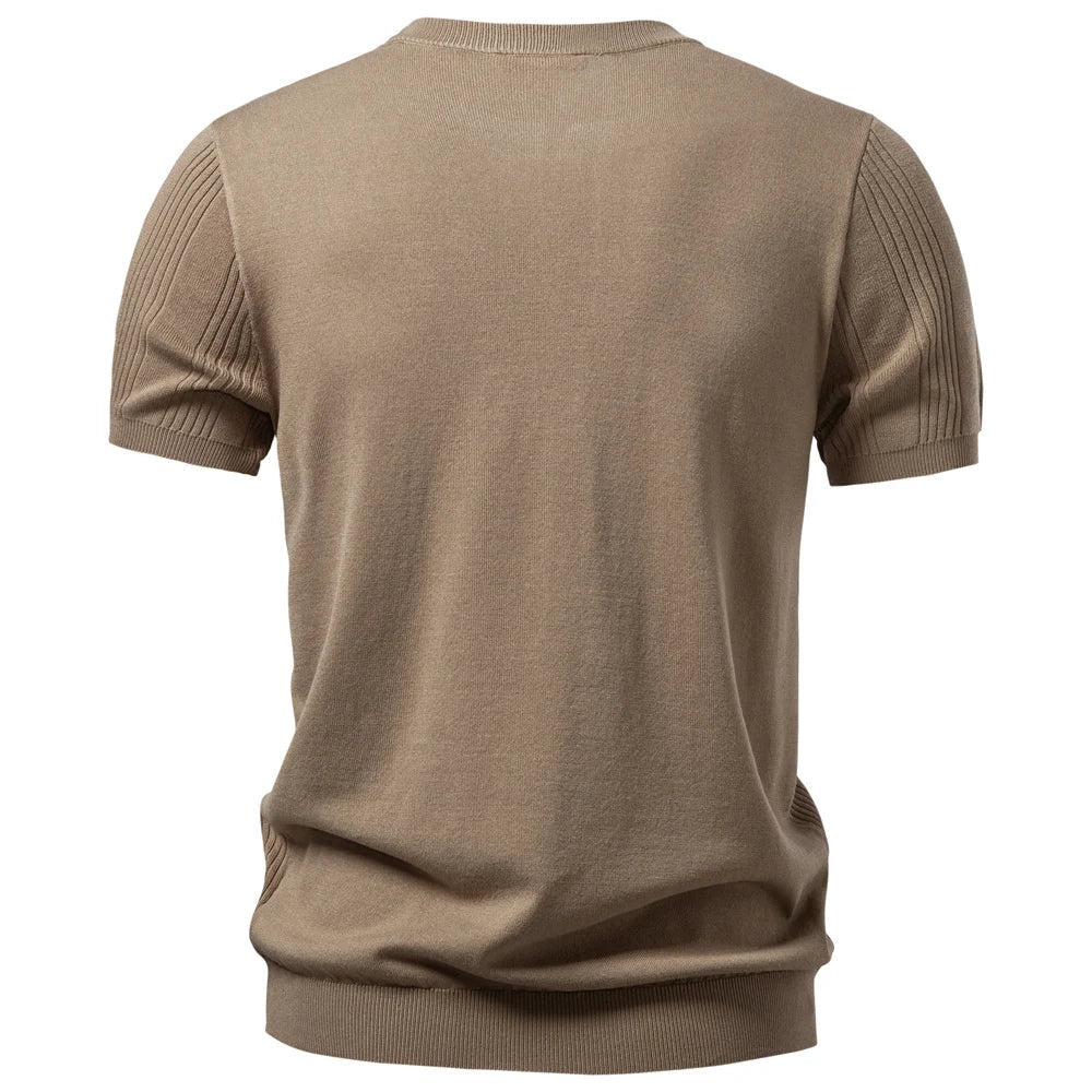 Men’s Vertical Ribbed Henley Knit T-Shirt