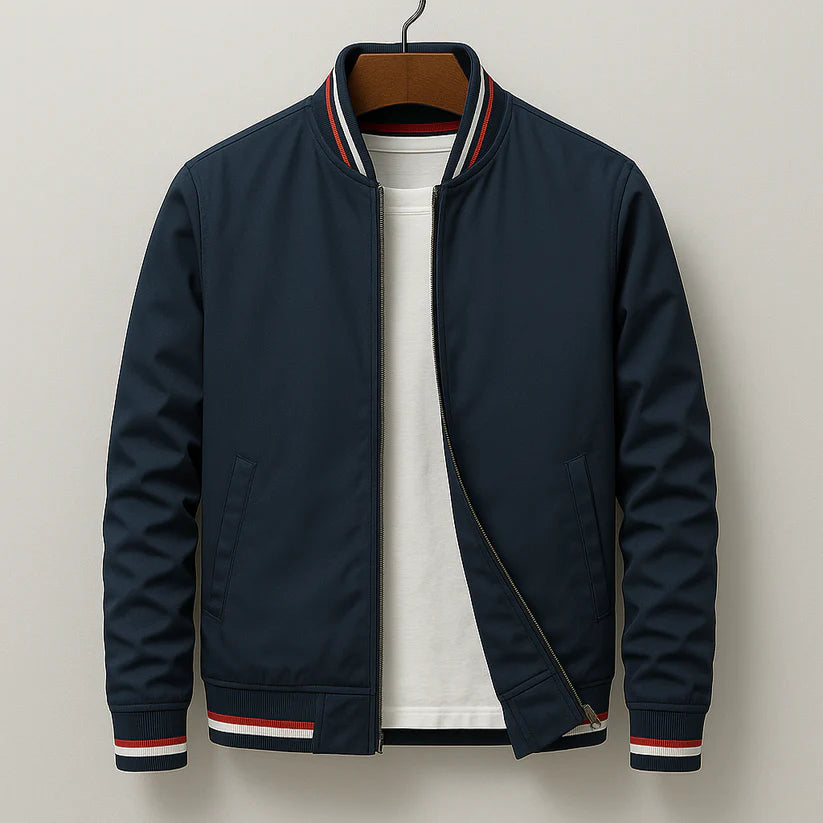 Men’s Striped Rib Trim Zip-Up Jacket