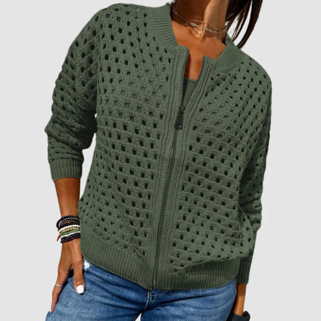 Women’s Textured Hollow-Knit Zip Cardigan