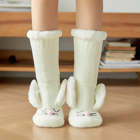 Women’s 3D Bunny Fleece-Lined Non-Slip Home Socks