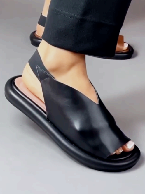 Leather-Look Comfortable Soft-Soled Zipper Sandals