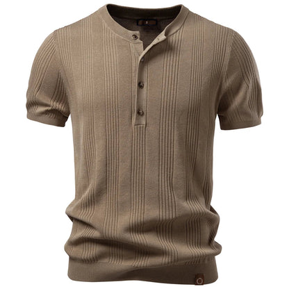Men’s Vertical Ribbed Henley Knit T-Shirt