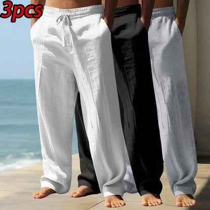 Men’s 3-Pack Linen-Look Relaxed Trousers
