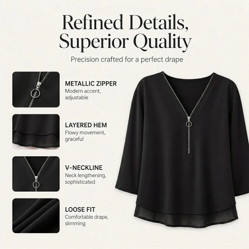 Women's Layered V-Neck Zip Sleeve Top