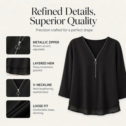 Women's Layered V-Neck Zip Sleeve Top