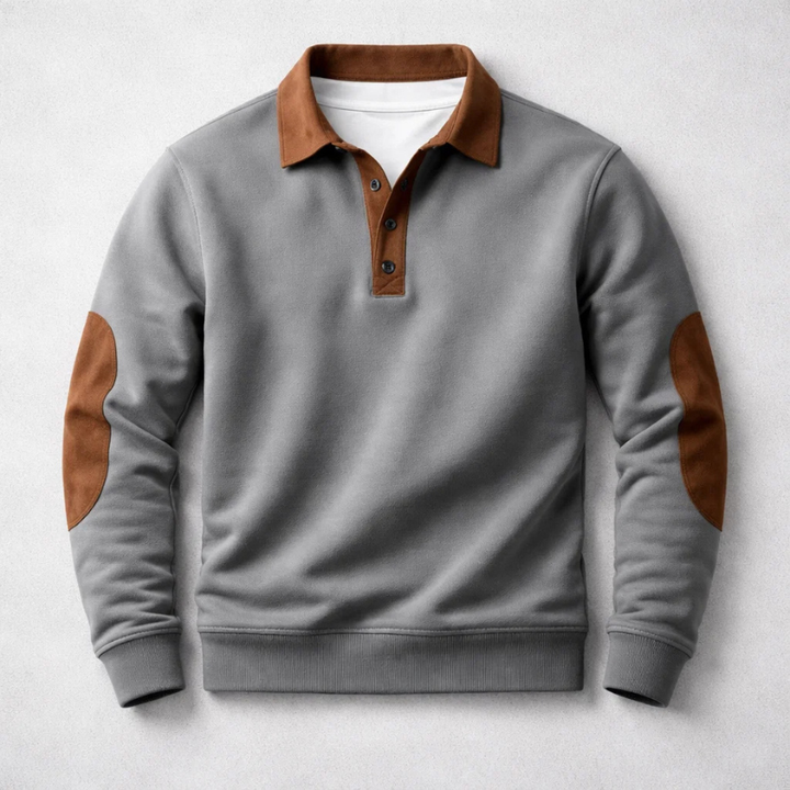 Men’s Brushed Cotton Polo Pullover with Suede Effect Panels