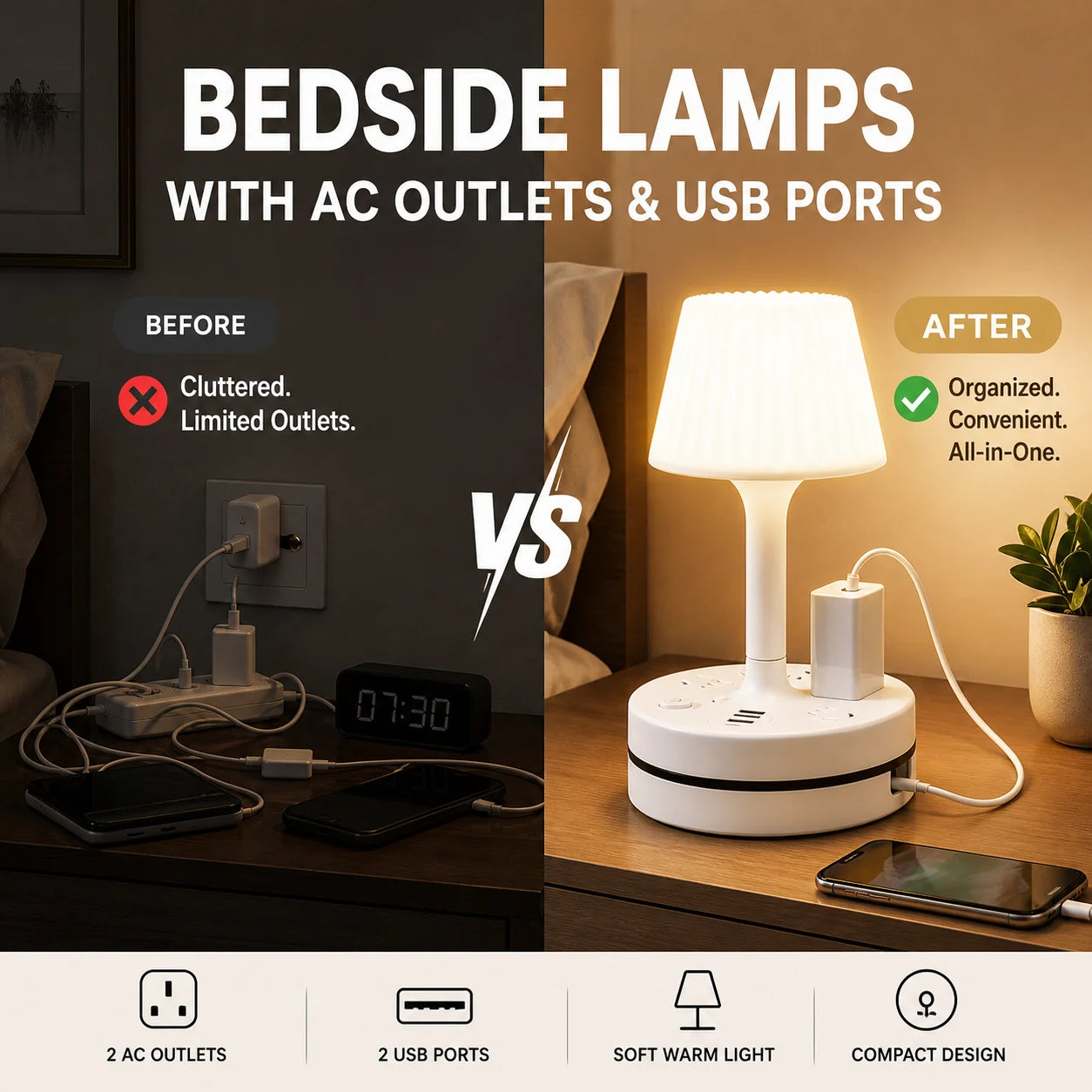 Bedside Lamp with Charging Hub