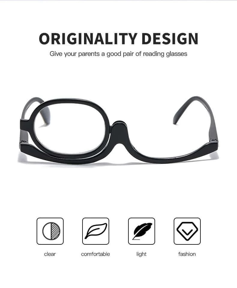 Flip-Lens Makeup Reading Glasses for Close-Up Precision