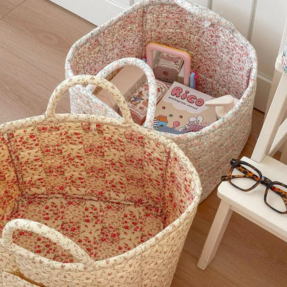 Boho Quilted Fabric Storage Basket Tote