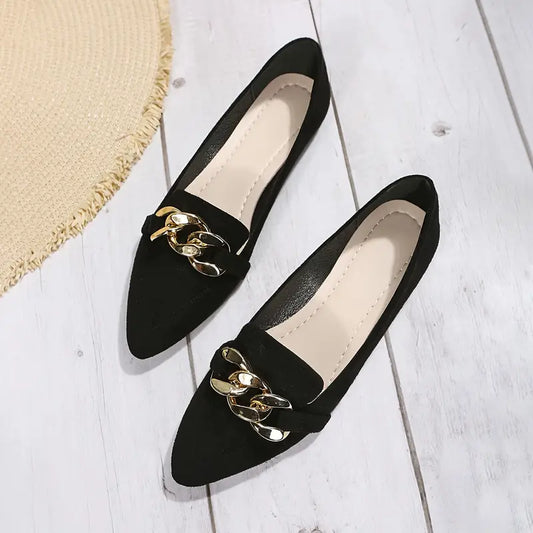 Women's Chain-Detail Pointed-Toe Flats - Slip-On Work Shoes