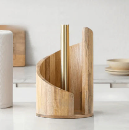 Wooden Toilet Roll Holder Stand with Curved Base