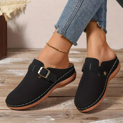 Women's Mid Heel Platform Sandals – PU Buckle Design
