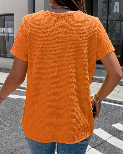 Women’s Textured V-Neck Button Detail Casual T-Shirt